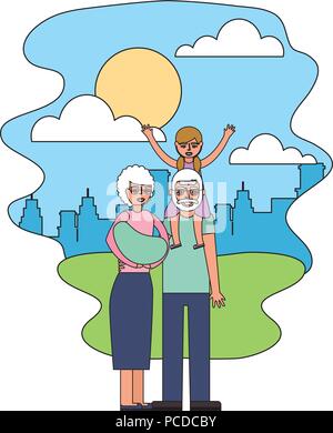 Großmutter mit Baby und Opa mit der Enkelin in Park City Vector Illustration Stock Vektor