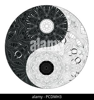 Yin und Yang dekorative Hand gezeichnet Symbol für Malbuch Stock Vektor