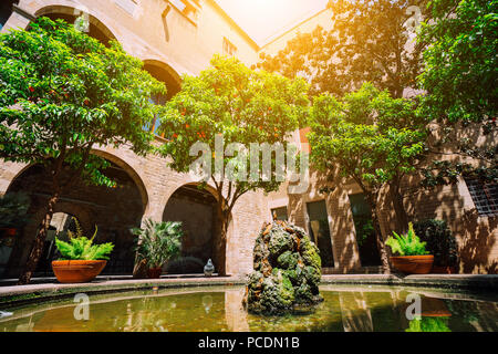 BARCELONA, SPANIEN - 26 April 2018: Die berühmten Patio von Palau del Lloctinent. Barcelona - Spanien Stockfoto