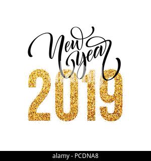 2019 Frohes neues Jahr. Schönen handgeschriebenen moderne Pinsel Schriftzeichen, Kalligraphie. Vector Illustration Stock Vektor