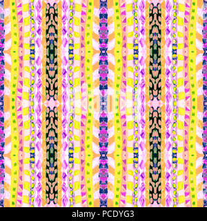 Hand abstract Gestreifte bunte nahtlose Muster mit ethnischen und tribal Motive gezeichnet. Vertikale acryl Pinselstrichen. Textur für Web, Print, Tapeten, Stockfoto