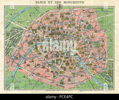 12 1920er Leconte Karte von Paris w-Denkmäler und Karte von Versailles - Geographicus - ParisVersailles - leconte-1920s - 1. Stockfoto