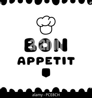 Süße hand gezeichnete Karte für Cafe mit Bon appetit Zitat. Cartoon doodle Abbildung. Stock Vektor