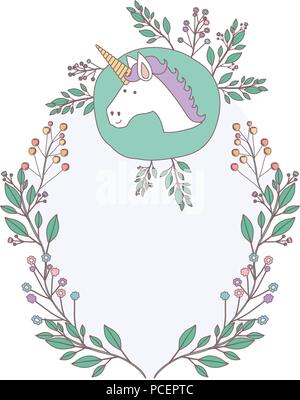 Einhorn mit Blumen Kranz Décoratifs Stock Vektor