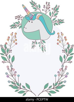 Einhorn mit Blumen Kranz Décoratifs Stock Vektor