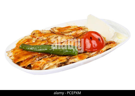 Türkisch iskender Kebab - Huhn Iskender Kebap Stockfoto