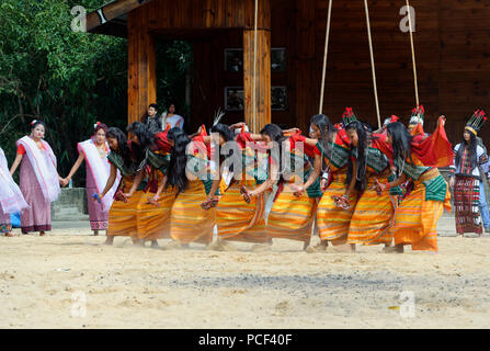 Stammes-Ritual tanzt an der Hornbill Festival, Kohima, Nagaland, Indien Stockfoto