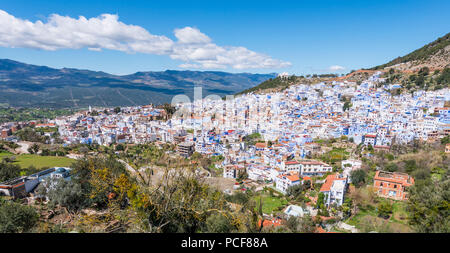 Blick auf Chefchaouen, Chaouen, Reef Berge, Tangier-Tétouan, Marokko, Afrika Stockfoto