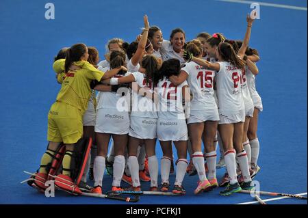 Die spanischen Spieler feiern am Ende des Spiels. Deutschland gegen Spanien. Match 29. Viertelfinale. Hockey der Frauen-WM 2018. Lee Valley Hockey Centre. Queen Elizabeth Olympic Park. Stratford. London. UK. 01.08.2018. Stockfoto