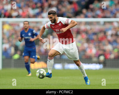 Aviva Stadium, Dublin, Irland. 1 Aug, 2018. Vor der Saison Fußball-freundlichen, internationalen Champions Cup, Arsenal gegen Chelsea; Sead Kolasinac von Arsenal geht nach vorne auf die Kugel Credit: Aktion plus Sport/Alamy leben Nachrichten Stockfoto