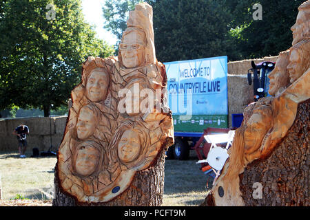 Woodstock, Oxfordshire, UK. 2. Aug 2018. Kettensäge Skulpturen des Countryfile Moderatoren wurden am ersten Tag von Countryfile Leben, wird für vier Tage im Blenheim Palace Bild: Ric Mellis 2/8/2018 Credit: Ric Mellis/Alamy Live News vorgestellt. Stockfoto