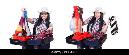 Frau mit Suitacases Vorbereitung für Sommerurlaub Stockfoto