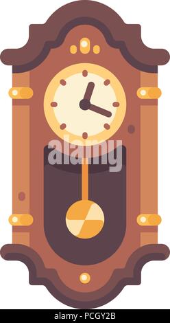 Alte hölzerne Standuhr Flachbild-Symbol. Antike Möbel Abbildung. Stock Vektor