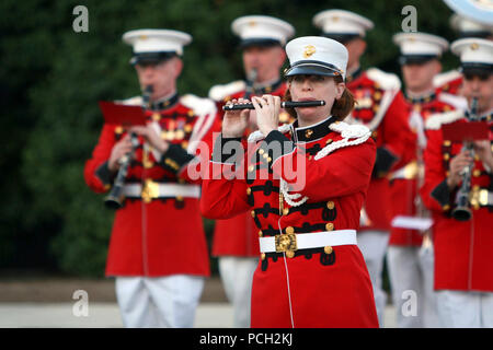 WASHINGTON (Aug. 21, 2008) ein Mitglied der "President's eigenen 'United States Marine Band die Piccolo während einer Parade von Marine Barracks Washington spielt. Die Marine Band, 1798 gegründet, ist die älteste durchgehend aktive professionelle musikalische Organisation im Land. Stockfoto