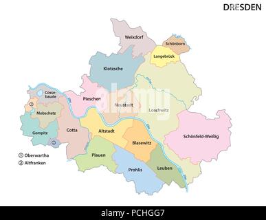 Dresden, administrative und politische Karte der sächsischen Hauptstadt. Stock Vektor