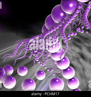 Digitale fractal 3D Design. Threads von Perlen Violett Farbe auf einem Licht abstrakt Hintergrund. Stockfoto