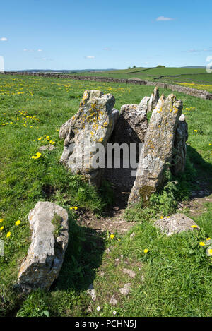 Fünf Brunnen chambered Cairn, Taddington, Derbyshire, England. Reste einer megalithischen Grab dachte das höchste Beispiel seiner Art in Großbritannien zu werden. Stockfoto