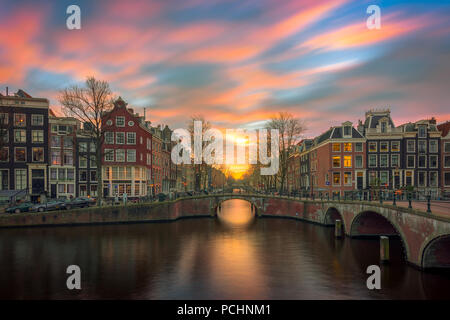 Sonnenuntergang über Leidsegracht, Amsterdam Stockfoto