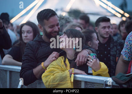 BONTIDA, Rumänien - 18. JULI 2018: die Masse der fröhliche Menschen feiern während einer Damian Marley live Konzert in Electric Castle Festival Stockfoto