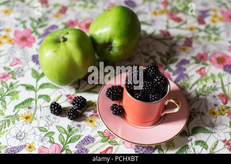 Ende Sommer (Herbst) Brombeeren, reif und bereit zu essen, entnommen (hat) von der lokalen Hölzern Stockfoto