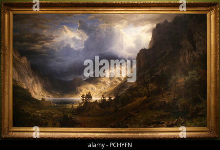 Albert Bierstadt ein Sturm in den Rocky Mountains. Stockfoto