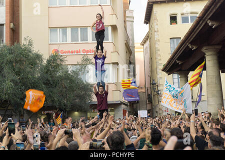 Granollers, Katalonien, Spanien, 3. Oktober 2017: ruhigen Menschen aus Protest gegen die spanische Polizei Intervention am 1. Oktober in Katalonien Referendum. Stockfoto