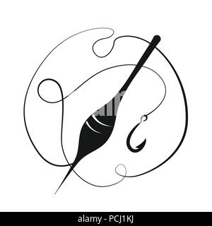 Angeln Haken mit Schwimmstellung. Vector Illustration. Schwarze und weiße Flachbild-Symbol. Stock Vektor