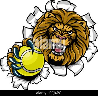 Lion Holding Tennis Ball brechen Hintergrund Stock Vektor