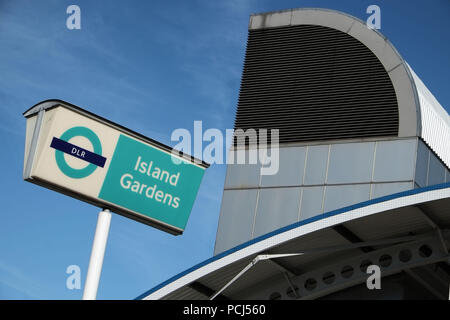 Island Gardens DLR Station Isle of Dogs London E 14. Stockfoto