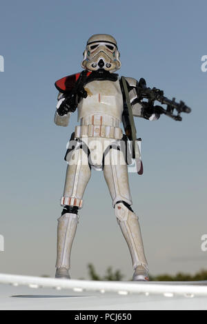 Ein stormtrooper, einem fiktiven Soldat in der Star Wars Franchise erstellt von George Lucas. In Star Wars eingeführt. Stockfoto