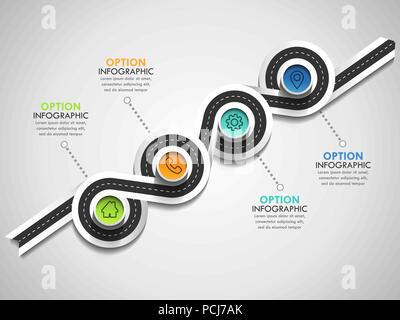 Business Circle timeline Banner. Moderne Unternehmen Infografik. Infografik Anzahl Optionen. Kurvenreiche Straße timeline. Vector EPS 10. Stock Vektor