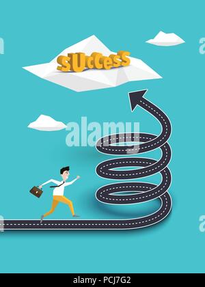 Kreative Konzept der Karriere oder Weg auf der Spirale Weg zum Erfolg. Geschäftsmann, der zum Erfolg. Vector EPS 10. Stock Vektor
