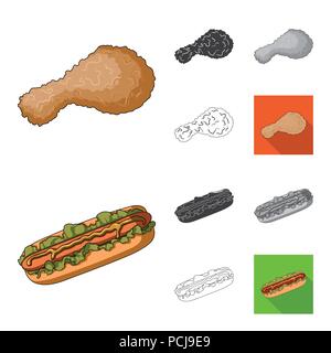 Fast food Cartoon, schwarz, flach, monochrom, umriss Symbole im Set Sammlung für Design. Essen von Halbzeugen vektor Symbol lieferbar Abbildung. Stock Vektor