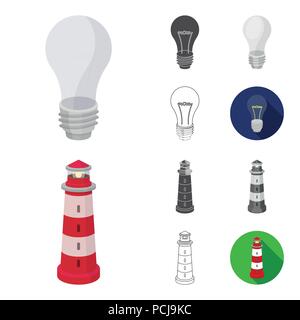 Light source cartoon,black,flat,monochrome,outline icons in set collection for design. Light and equipment vector symbol stock  illustration. Stock Vektor