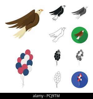 Tag der Patriot, Cartoon, schwarz, flach, monochrom, umriss Symbole im Set Sammlung für Design. Amerikanische tradition Vektor Symbol lieferbar Abbildung: Stock Vektor