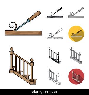 Sägewerk Schnittholz und Cartoon, schwarz, flach, monochrom, umriss Symbole im Set Sammlung für Design. Hardware und Tools vektor Symbol lieferbar Abbildung. Stock Vektor