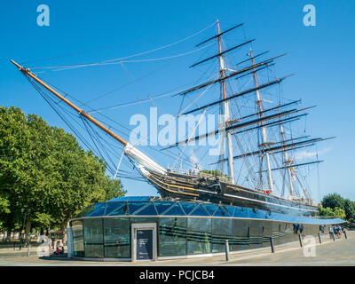 Cutty Sark, ein restauriertes Teeklipper-Schiff aus dem 19. Jahrhundert, das heute in Greenwich, London, England, Museum ist Stockfoto