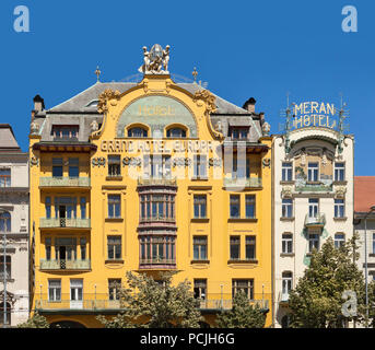 Grand Hotel Europa Fassade, Meran hotel, Wenzelsplatz, Prag, Tschechische Republik Stockfoto