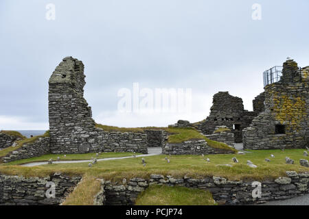 Jarlshof, südlichen Shetlandinseln, Schottland, Großbritannien. Website der Steinzeit und nordischen Ruinen. Stockfoto