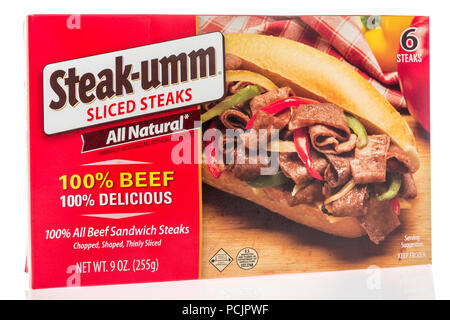 Winneconne, WI - 30 Juli 2018: Eine Box mit Steak - umm geschnittenen Steaks auf einem isolierten Hintergrund Stockfoto