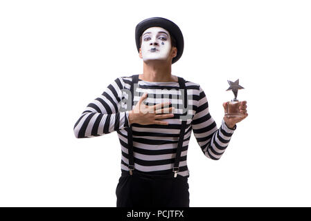 Mime mit Star Award auf weißem Hintergrund Stockfoto