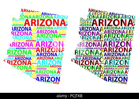 Skizze Arizona (USA) schreiben Text Karte, Arizona Landkarte - in der Form des Kontinents, Landkarte Arizona - Color Vector Illustration Stock Vektor