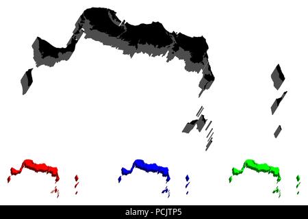 3D-Karte von Turks- und Caicosinseln (britisches Überseegebiet) - Schwarz, Rot, Blau und Grün-Vector Illustration Stock Vektor