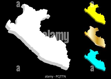 3D-Karte von Peru (Republik Peru) - weiß, gelb, blau und gold-Vector Illustration Stock Vektor