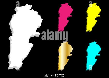 3D-Karte von Libanon (Libanesische Republik) - weiß, gelb, lila, blau und gold-Vector Illustration Stock Vektor