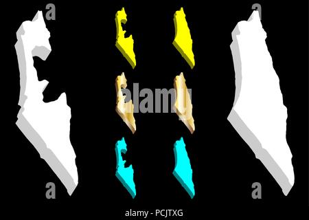 3D-Karte von Israel (Staat Israel) - weiß, gelb, blau und gold-Vector Illustration Stock Vektor