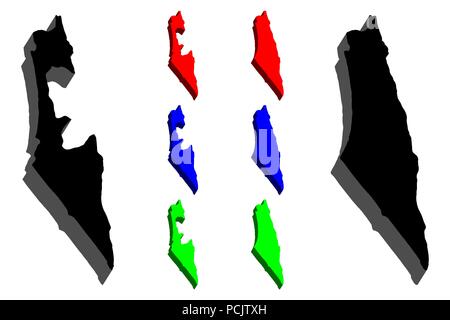 3D-Karte von Israel (Staat Israel) - Schwarz, Rot, Blau und Grün-Vector Illustration Stock Vektor
