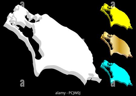 3D-Karte von Barbuda (Antigua und Barbuda) - weiß, gelb, blau und gold-Vector Illustration Stock Vektor