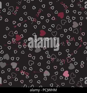 Hintergrund von großen und kleinen Herzen mit der Inschrift, die Liebe ist. Vektor. Stock Vektor