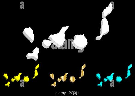 3D-Karte von Kanarische Inseln (Islas Canarias) - weiß, gelb, blau und gold-Vector Illustration Stock Vektor